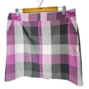 Izod Golf Women’s size 10 Skort Shorts Skirt Plaid Lavender Pink Gray Pockets